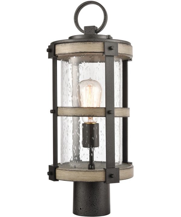 Crenshaw 1-Light Outdoor Post Mount Anvil Iron Distressed Antique Graywood Seedy Glass Hot on Sale