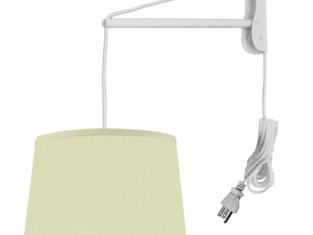 12 W MAST Plug-In Wall Mount Pendant 1 Light White Cord Arm Drum Egg Shell Shantung Shade Online now