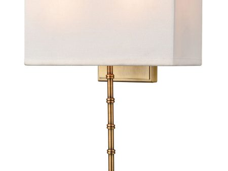 Shannon 2-Light Sconce Warm Brass White Fabric Shade For Discount