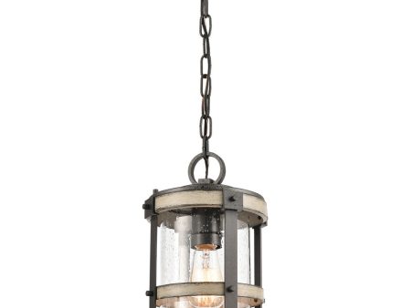 Crenshaw 1-Light Outdoor Pendant Anvil Iron Distressed Antique Graywood Seedy Glass Discount