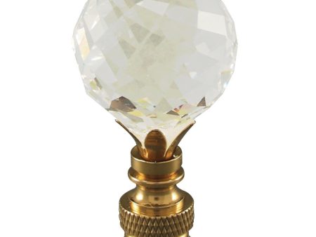 Faceted Crystal Ball Polished Brass Lamp Finial 2 h on Sale