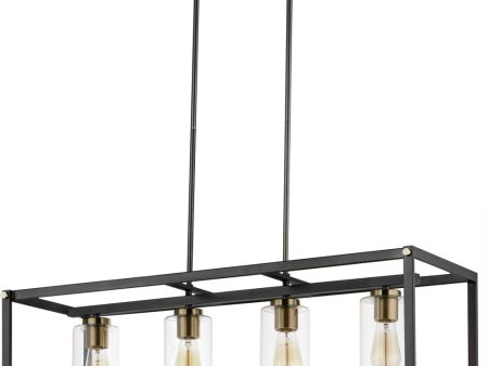 Capitol 4-Light Linear Pendant Black   Antique Brass on Sale