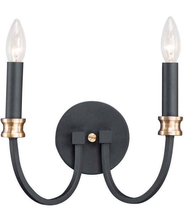 12 W Charlton 2-Light Wall Sconce Black   Antique Brass on Sale