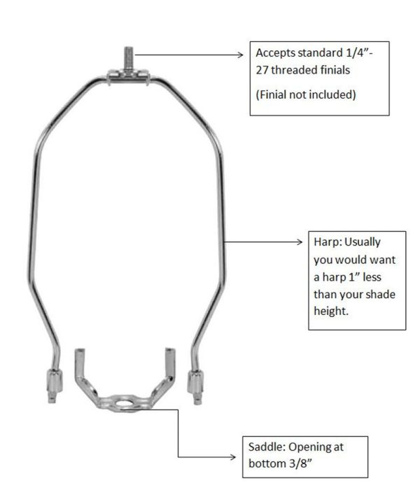 11 H Polished Nickel Heavy Duty Harp Fitter For Lamp Shades For Discount