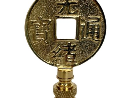 Mysterious East Chinese Coin Lamp Finial 2.5 h with Polished Brass Base Fashion