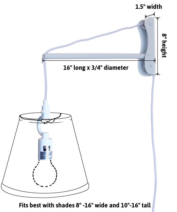 12 W MAST Plug-In Wall Mount Pendant 1 Light White Cord Arm Drum White Shade For Cheap