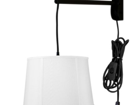 12 W MAST Plug-In Wall Mount Pendant 1 Light Black Cord Arm Drum White Shade For Sale