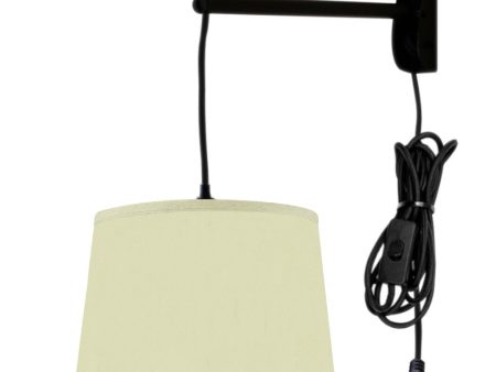 12 W MAST Plug-In Wall Mount Pendant 1 Light Black Cord Arm Drum Egg Shell Shantung Shade Hot on Sale