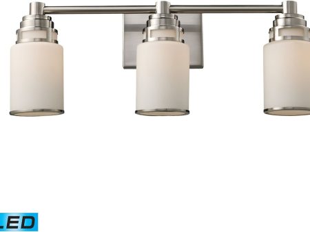 23 W Bryant 3-Light LED Vanity Satin Nickel Opal White Glass Fashion