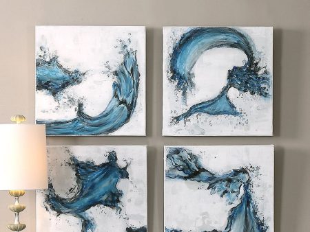 20 H Swirls In Blue Abstract Art Set of 4 For Cheap