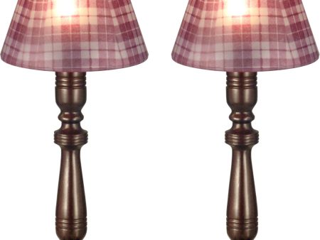 12 Inch H Mauve Plaid 2-Piece Candle Votive Set Hot on Sale