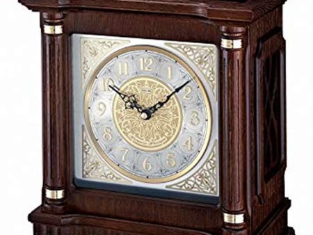 12 H Chime Carriage  Mantel Clock with Pendulum Metal Accents Ornamental Dial Applied Numerals and Brass Handle on Sale