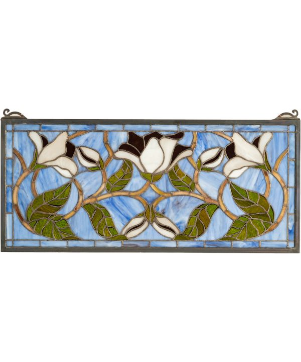 11 H x 25 W Magnolia Stained Glass Window For Sale