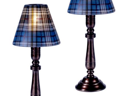 12 Inch H Blue Plaid 2-Piece Metal Candle Votive Set For Sale