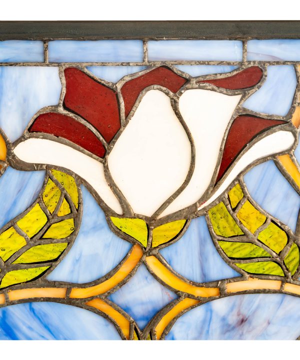 11 H x 25 W Magnolia Stained Glass Window For Sale