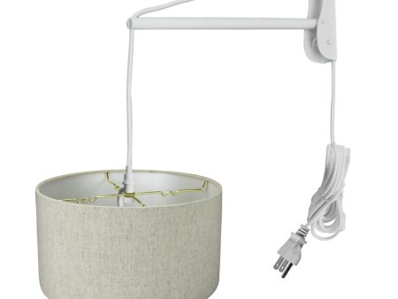 14 W MAST Plug-In Wall Mount Pendant 2 Light White Cord Arm with Diffuser Textured Oatmeal Shade on Sale