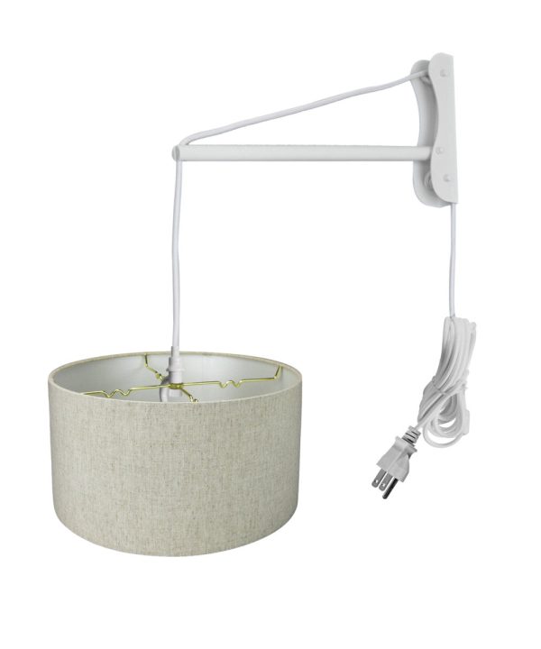 14 W MAST Plug-In Wall Mount Pendant 2 Light White Cord Arm with Diffuser Textured Oatmeal Shade on Sale