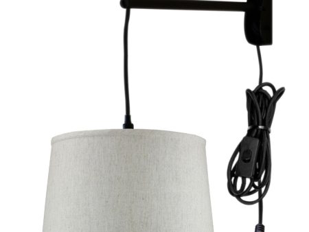 16 W MAST Plug-In Wall Mount Pendant 1 Light Black Cord Arm Shallow Drum Textured Oatmeal Shade Online Sale