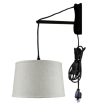 16 W MAST Plug-In Wall Mount Pendant 1 Light Black Cord Arm Shallow Drum Textured Oatmeal Shade Online Sale