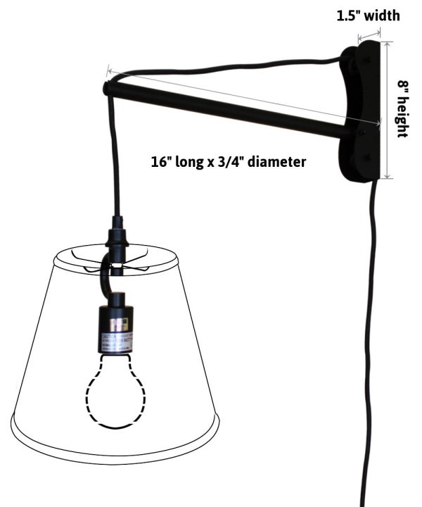 12 W MAST Plug-In Wall Mount Pendant 1 Light Black Cord Arm Shallow Drum Textured Slate Shade For Sale