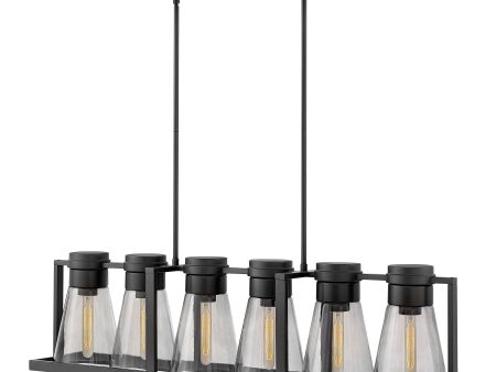 44 W Refinery 6-Light Stem Hung Linear in Black with Smoked Hot on Sale