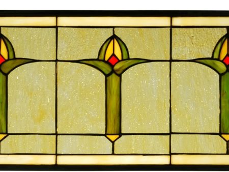 11 H x 26 W Arts & Crafts Bud Trio Stained Glass Window For Sale