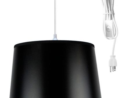 12 W 1 Light Swag Plug-In Pendant  Shallow Drum Black Shade White Cord Supply