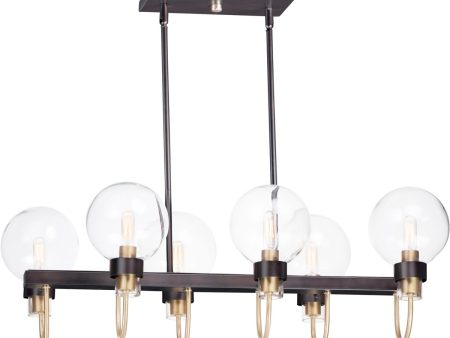 32 W Bauhaus 6-Light Linear Chandelier Bronze   Satin Brass For Cheap