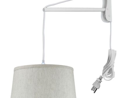 16 W MAST Plug-In Wall Mount Pendant 1 Light White Cord Arm Shallow Drum Textured Oatmeal Online now