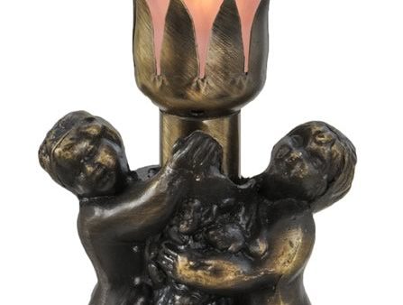 13 H Pink Twin Cherub Pond Lily Mini Lamp Online Sale