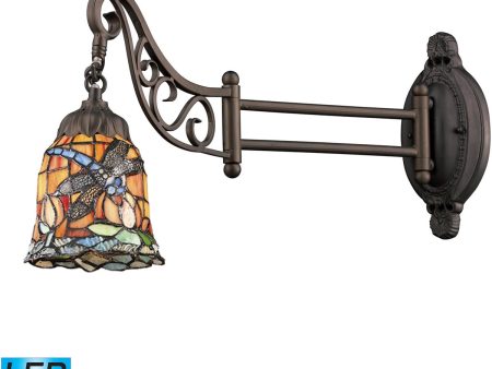 7 W Mix-N-Match 1-Light LED Swingarm Tiffany Bronze Multicolor Glass For Sale