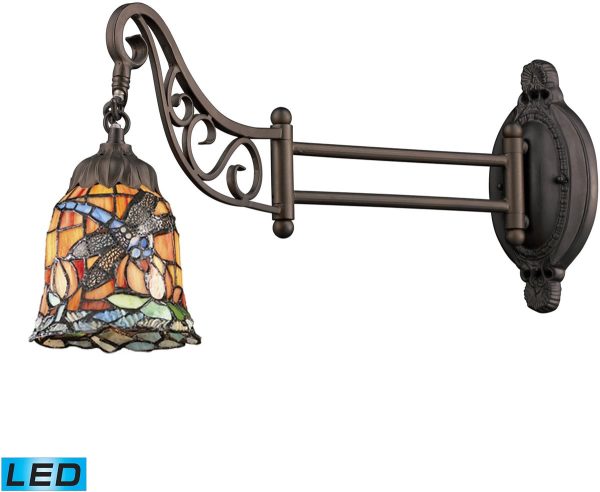 7 W Mix-N-Match 1-Light LED Swingarm Tiffany Bronze Multicolor Glass For Sale