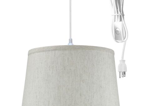 12 W 1 Light Swag Plug-In Pendant  Shallow Drum Textured Oatmeal Shade White Cord Supply