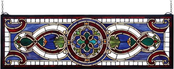 11 H x 35 W Evelyn in Lapis Stained Glass Window on Sale