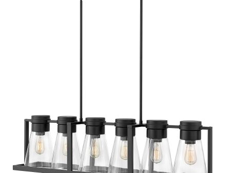 44 W Refinery 6-Light Stem Hung Linear in Black with Clear on Sale