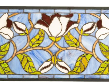 11 H x 25 W Magnolia Stained Glass Window For Sale