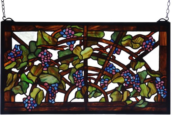 12 H x 22 W Tiffany Grape Arbor Stained Glass Window Online Hot Sale