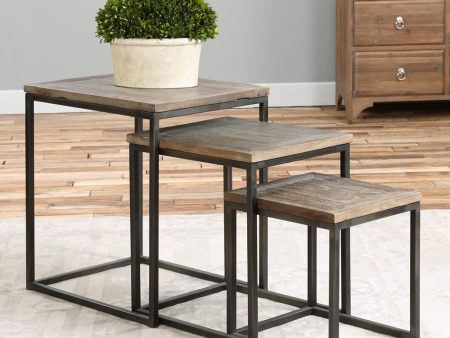 24 H Bomani Wood Nesting Tables Set of 3 Hot on Sale