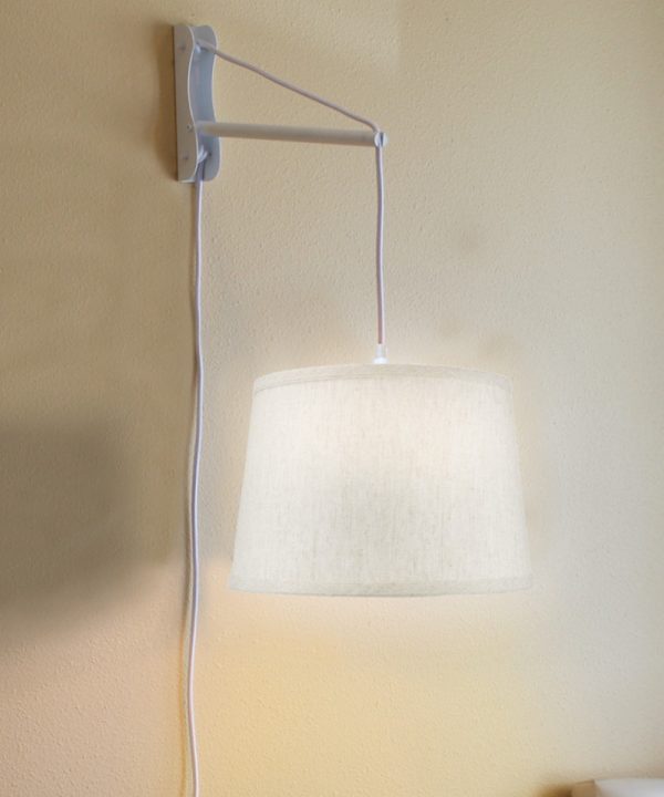 16 W MAST Plug-In Wall Mount Pendant 1 Light White Cord Arm Shallow Drum Textured Oatmeal Online now