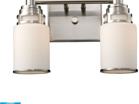 14 W Bryant 2-Light LED Vanity Satin Nickel Opal White Glass Supply