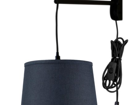 12 W MAST Plug-In Wall Mount Pendant 1 Light Black Cord Arm Shallow Drum Textured Slate Shade For Sale