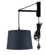 12 W MAST Plug-In Wall Mount Pendant 1 Light Black Cord Arm Shallow Drum Textured Slate Shade For Sale