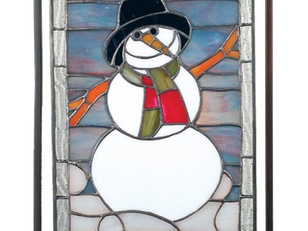 11 H x 10 W Snowman Mini Lighted Tiffany Window For Discount