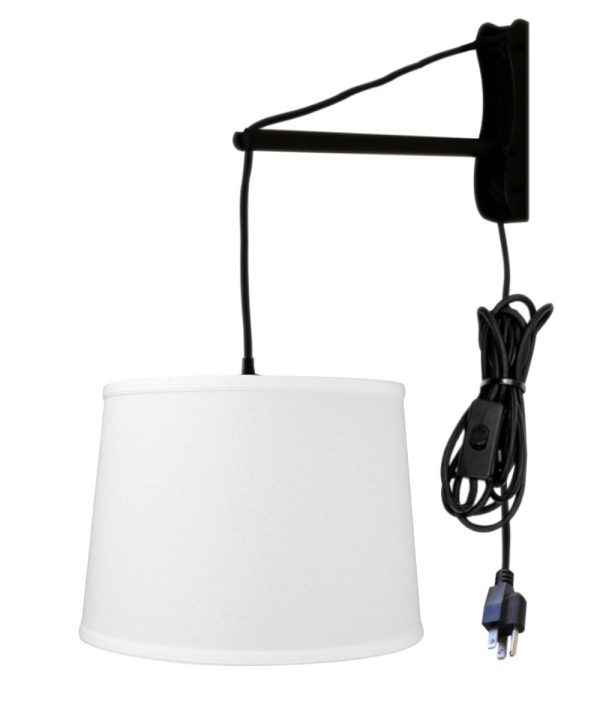 14 W MAST Plug-In Wall Mount Pendant 1 Light Black Cord Arm White Shade Online Hot Sale