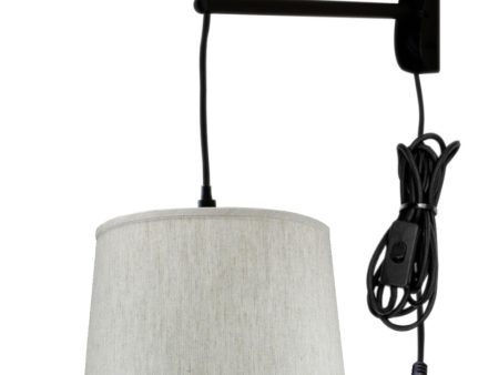 14 W MAST Plug-In Wall Mount Pendant 1 Light Black Cord Arm Textured Oatmeal Shade Online now