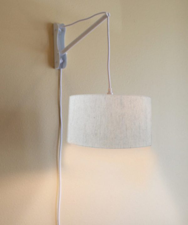 14 W MAST Plug-In Wall Mount Pendant 2 Light White Cord Arm with Diffuser Textured Oatmeal Shade on Sale