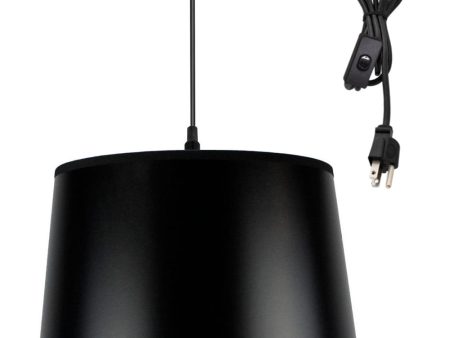 12 W 1 Light Swag Plug-In Pendant  Shallow Drum Black Shade Black Cord Online Hot Sale