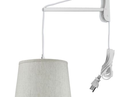 12 W MAST Plug-In Wall Mount Pendant 1 Light White Cord Arm Textured Shallow Drum Shade Sale