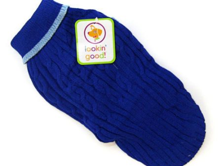 Cable Knit Dog Sweater - Blue Large (19 -24  From Neck Base to Tail) by Fashion Pet Discount